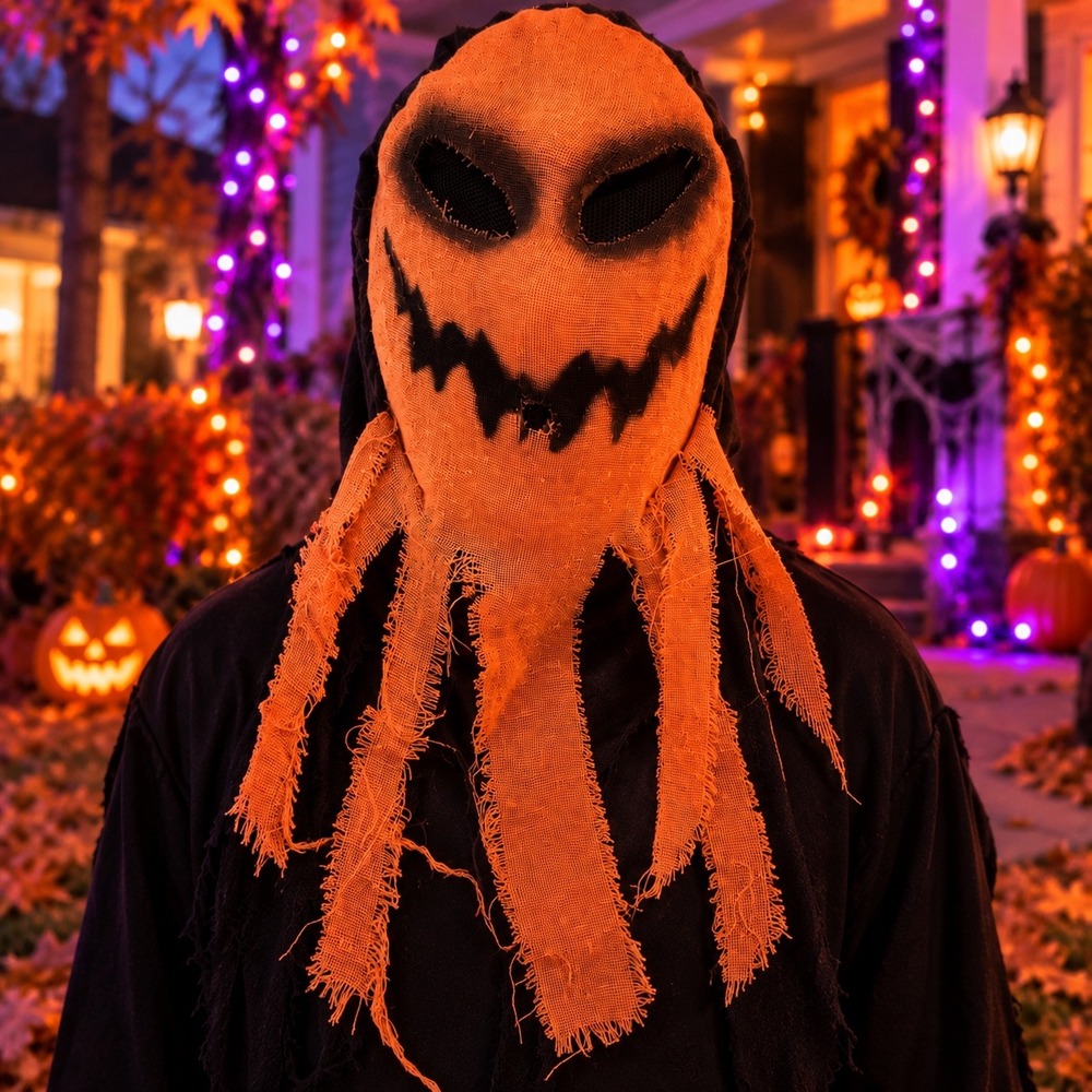 California Costumes Evil Pumpkin Burlap Mask Orange Black Halloween Horror Adult